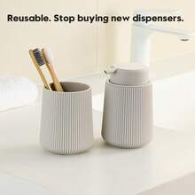 1pc Striped Foam Soap Dispenser, Luxury Style Bathroom Kitchen Pump Bottle, Refillable - one-size - View 9