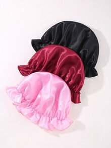 3pcs/Set Single-Sided Mulberry Silk Sleep Cap, Satin Sleep Hat, Adjustable Silk Sleep Cap, Satin Sleep Hat - Multicolor - View 6