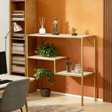 Consola de Entrada Moderna con Estructura de Metal Dorado y Superficie de Madera de Imitación, Diseño Elegante para Sala o Oficina Estanterías Creative Estante Organizador Mesa Auxiliar 80cm - Blanco - Ver 1