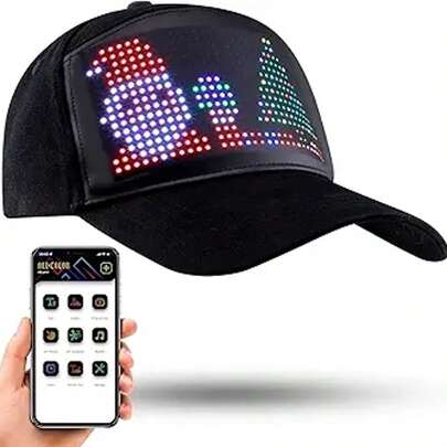 APP Controlled LED Pixel Display Sport Cap - Custom Scrolling Text, Wireless & Music Sync Lights, Festival Baseball Hat For Raves, Concerts, Birthday Gift (Christmas Halloween Valentine's Day)