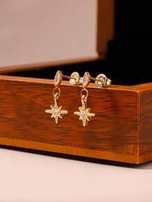 1件装 316不锈钢金色星星吊坠内螺纹唇钉 | 耳骨钉 | 男女通用低过敏性日常耳环 - 多款式 - 查看 4