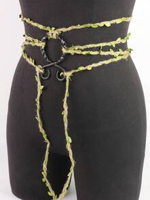 一套两件女士中世纪文艺复兴时期腰带戒指和手工制作的绿叶腰带，文艺复兴时期中世纪手工编织腰带 - A - 查看 5