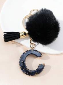 A Night Sky Star Moon English Initial Resin Keychain, Black Hairball Heart Door Buckle Hanging Decoration Tassel Decoration Design, Suitable For Bag Chains, Mobile Phone Hanging Chains, Keychains, And Gifts For Friends And Mothers - Black - View 38