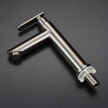 浴室洗脸盆龙头，单冷水浴室水槽龙头，拉丝304不锈钢单把手洗脸盆龙头 - 銀色 - 查看 5