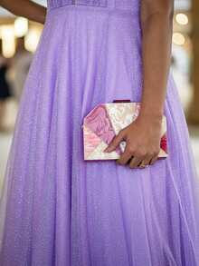 Grife Velasco Elegant Long Wedding/Party Dress With Ruffles, Glitter, And Short Sleeves, For Bridesmaids And Graduation. - Lilac - View 6