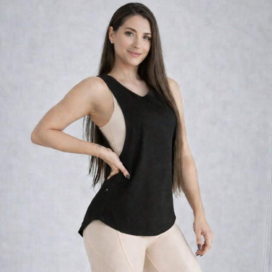 Women's Dry Fit Fitness Tops Gym Tank Top} Wears Leggings Butt Cover Tulle Tank Top Workout T-Shirt Workout Sports T-Shirts Vest Camisão - 黑色 - 查看 1