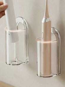 1个壁挂式牙刷架，免钻孔粘贴式浴室收纳架，简约设计，带排水孔的电动牙刷架，适用于浴室、厨房、家居用品、浴室配件 - 彩色 - 查看 2