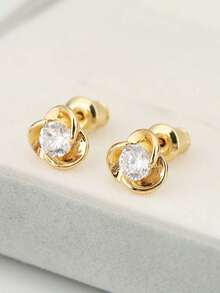 2pcs Women's Elegant Clover Zirconia Stud Earrings, Copper Inlaid Earrings, Suitable For Daily Wear - Earrings - View 10