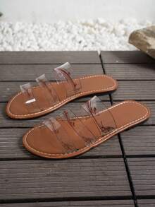 Women's Fashion Transparent Strap Flat Sandals, Summer Outdoor Vacation Style Slides - Clear - View 4