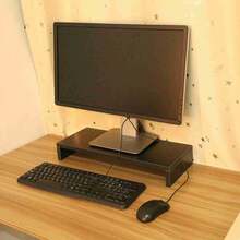 Black Wooden Computer Monitor Riser Desktop Organizer Display Shelf For LED/LCD Monitors