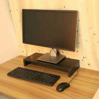 Black Wooden Computer Monitor Riser Desktop Organizer Display Shelf For LED/LCD Monitors