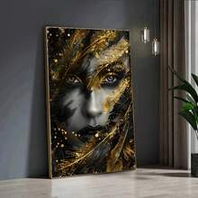 1 pieza Arte abstracto moderno de pluma dorada y lienzo, decoración de pared sin marco para sala de estar y dormitorio, sin marco 50x100cm/19.68x39.37 pulgadas - Multicolor - Ver 3