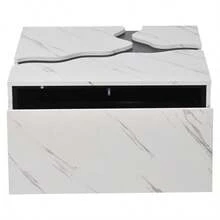 Living Room Coffee Table, 70 X 70 X 31 Cm, Geometric Cubic Design, Side Table With Drawer, Uniquely Shaped Marble Veneer Table, Coffee Table, Storage Table, Game Table - White - View 10