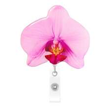 Orchid Flower Bloom Floret Bud Badge Reel For Nurses Doctor Paramedic Teachers Medical Office Womens ID Holder Kawaii Retractable Badge Holder Accessory B - N - 查看 7