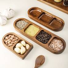 1pc Rosewood 3-Compartment Small Dish, Wooden Dipping Sauce Plate, High-End Breakfast, BBQ, Hot Pot, Kimchi, Condiment Dish - Brown - View 7