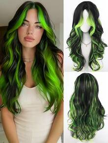 酒红色长卷发假发，深红色刘海假发，酒红色渐变假发，天然耐热合成假发，适合万圣节/圣诞节/角色扮演/派对 - 彩色 - 查看 1