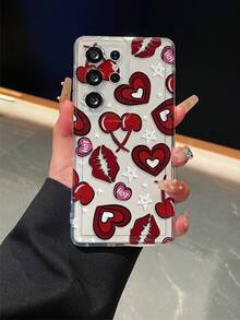 1pc Fashion Full-Screen Heart, Cherry, Star, Lip Print Transparent TPU Shockproof Phone Case, Suitable As Holiday Gift Compatible With Samsung Galaxy S22/23/24/25/A05/A05S/A53/A54/A55 And Other Models - Multicolor - View 6