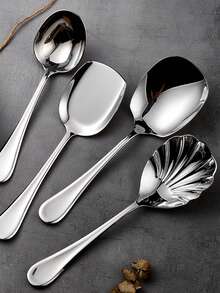 重型镜面餐具，4 件套 18/10 不锈钢方形女主人餐具套装，适用于自助餐、派对、厨房、餐厅，镜面抛光，可放入洗碗机清洗