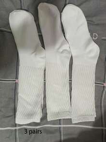 3 Pairs Women's Solid White Crew Socks, Versatile