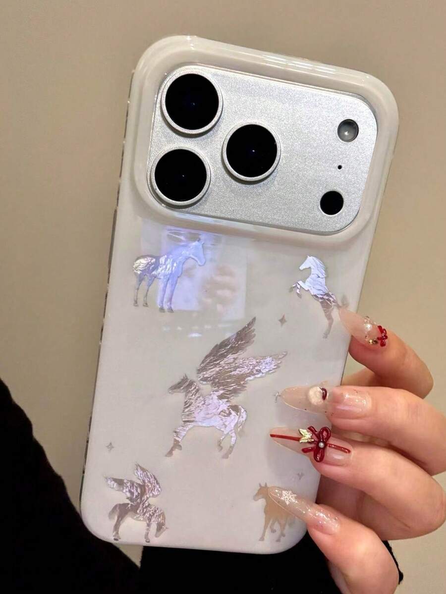 可爱渐变蓝色独角兽冰川纹理手机壳，适用于 17 Pro Max、17 Air、14、15、16 Plus、12、16、15、14、13 Pro Max、11，女士礼物，防摔后盖 - 白色 - 查看 1