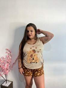 Capybara Baby Doll Pajamas For Girls, Teens, And Girls In Suede - Màu nâu  Mocha - Xem 3