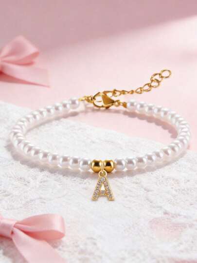 甜美珍珠字母串珠手链，女孩专属个性化时尚手链，送给她的礼物