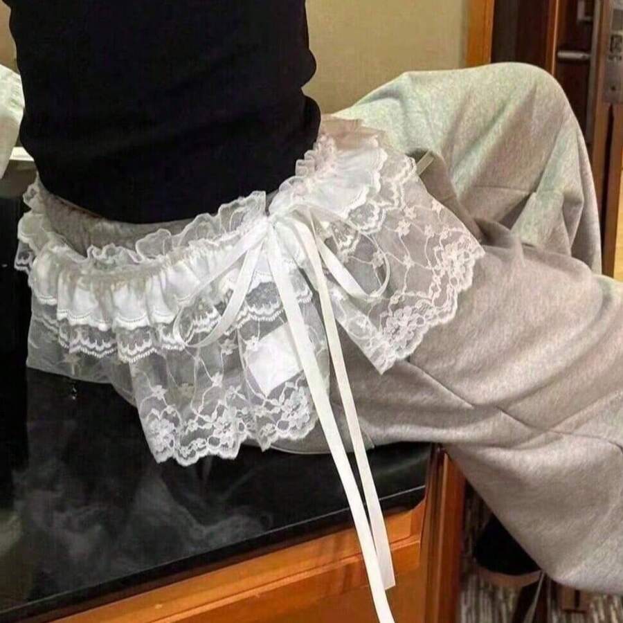 1pc Layered Lace High Waist Elastic Waist Skirt - Multicolor - View 1