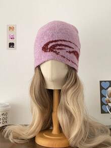 1pc Jacquard Knit Knitted Blend Warm Ear Protection Beanie Hat, Unisex Retro Streetwear Winter Ski Cap - Jacquard Rendering - View 17