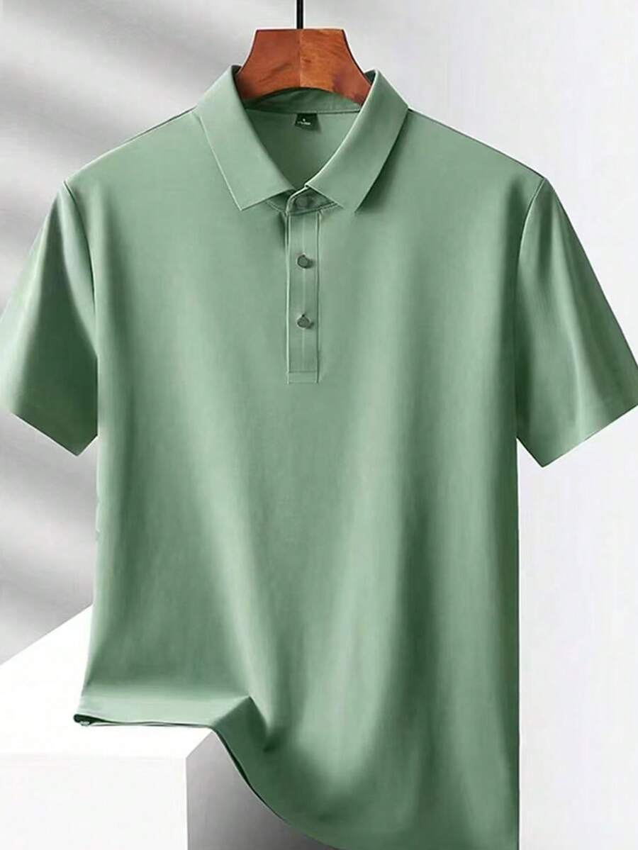 1 buah Kaos Polo Pria Warna Polos Bahan Sutra Es untuk Olahraga Musim Panas - Hijau - View 1