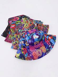 1顶磁带波普艺术眼睛印花涤纶双面渔夫帽，复古派对街头风，防紫外线，春夏复古迪斯科收音机装饰，男女通用 - 彩色 - 查看 5