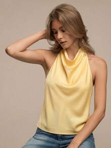 HZXVIC Women's New Solid Color Sexy Backless Halter Neck Blouse, Suitable For Dates, Parties Summer - Yellow - View 3