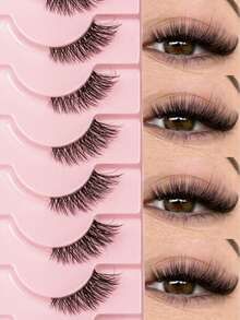 10对半截式透明假睫毛，猫眼假睫毛，仿貂毛假睫毛，柔软自然妆效假睫毛条，睫毛，假睫毛，假睫毛 - 黑色 - 查看 1