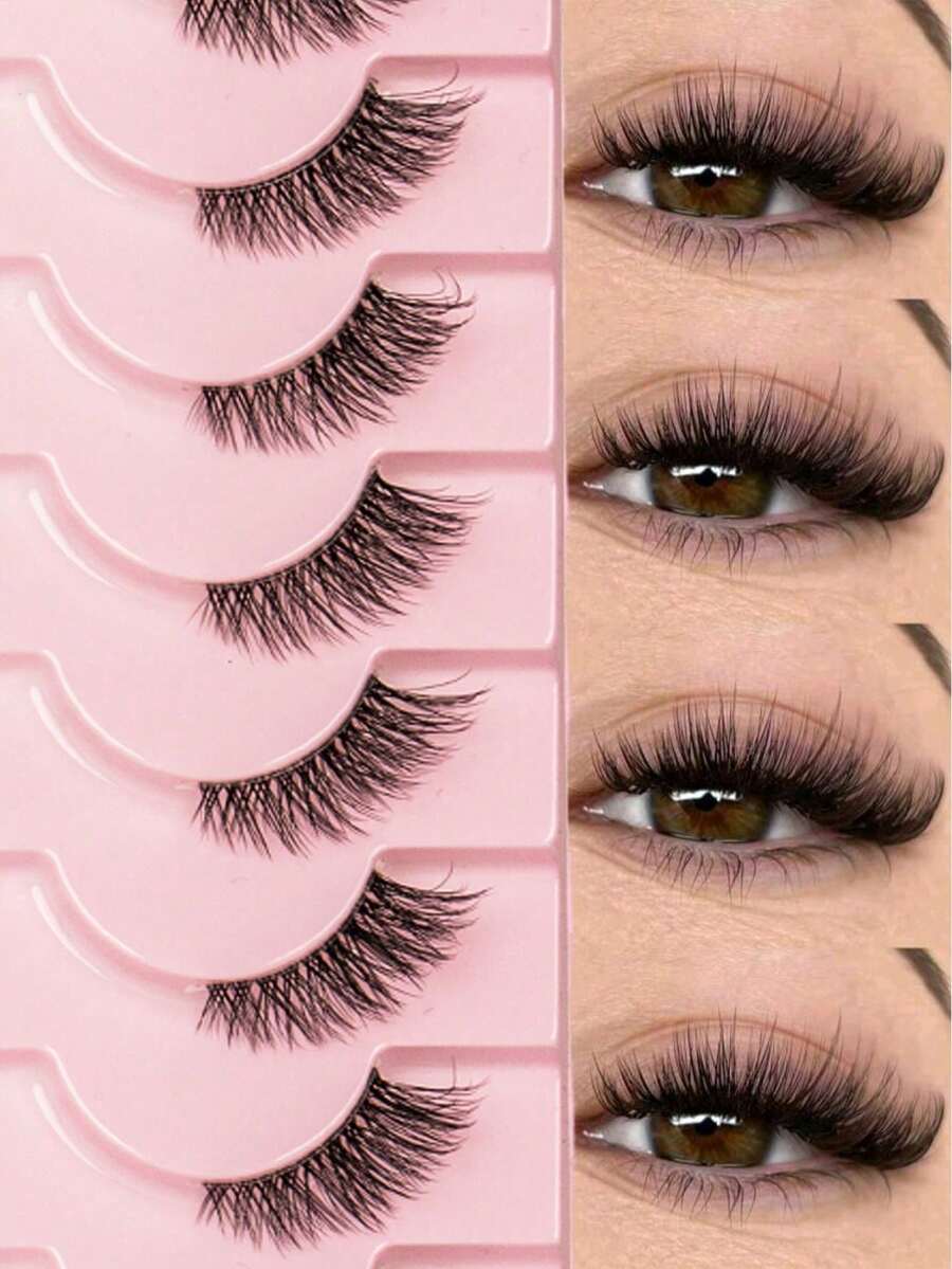 10对半截式透明假睫毛，猫眼假睫毛，仿貂毛假睫毛，柔软自然妆效假睫毛条，睫毛，假睫毛，假睫毛 - 黑色 - 查看 1