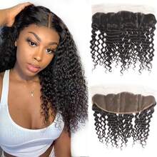 13x4 HD Lace Frontal Closure Deep Wave Human Hair 20 Inch 13x4 Ear To Ear Transparent Lace Frontal Closure Pre Plucked 150% Density - Natural Black - View 2