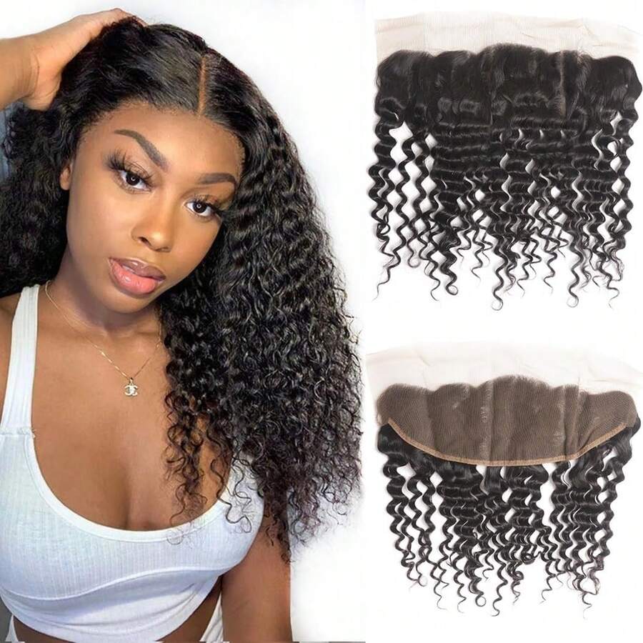 13x4 HD Lace Frontal Closure Deep Wave Human Hair 20 Inch 13x4 Ear To Ear Transparent Lace Frontal Closure Pre Plucked 150% Density