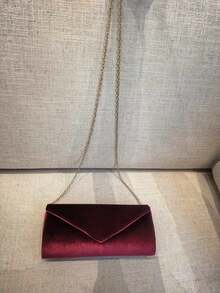 V-Shaped Metal Chain Strap Evening Bag, Shoulder Crossbody Chain Bag, Clutch Purse, Phone Bag, Lipstick Bag, Matching Formal Dress, Elegant Lady Handbag, Party Style, Fashion Versatile - Burgundy - View 5