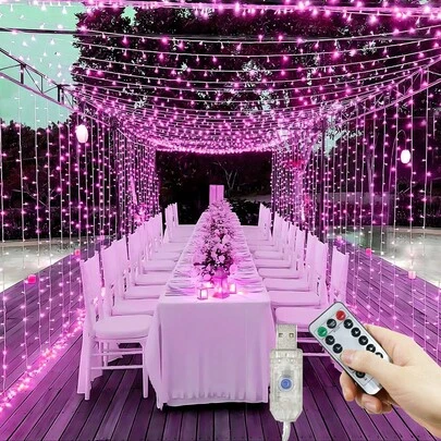 Luces de cadena con 8 modos de control remoto, luces decorativas para fiesta de cumpleaños, patio, fondo de pared, Día de San Valentín, fiesta de boda, atmósfera, cortina de dormitorio, camping, jardín, sala de estar, cita nocturna, iluminación navideña, guirnalda de hadas