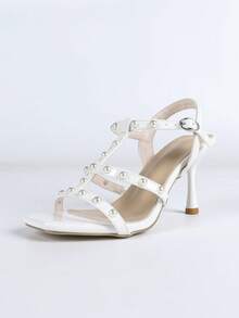 Chic Strap Metal Decor Pointed Toe Stiletto Heel Party Sandals - White - View 7