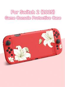 1pc White Lily Element Pattern Protective Case Compatible With Switch2/Switch NS/Switch OLED/Switch Lite, New Generation Game Console Protective Shell, Multi-Color Options: Black/Red/Pink/Yellow/Blue/White, TPU Soft Cover, Universal Gamepad Protective Case, Switch Controller Protective Cover, Switch Gaming Accessories, Anti-Drop, Anti-Slip, Scratch-Resistant, Stylish - Multicolor - View 3
