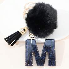 A Night Sky Star Moon English Initial Resin Keychain, Black Hairball Heart Door Buckle Hanging Decoration Tassel Decoration Design, Suitable For Bag Chains, Mobile Phone Hanging Chains, Keychains, And Gifts For Friends And Mothers - Black - View 4