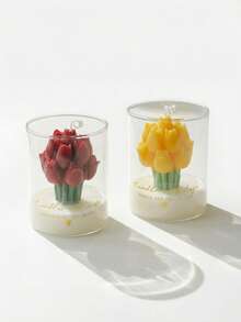 Vela perfumada en tarro de vidrio con ramo de tulipanes - Vela floral hecha a mano en taza, adecuada para decoración del hogar, cumpleaños, regalo de dama de honor, regalo romántico del Día de San Valentín - Multicolor - Ver 17