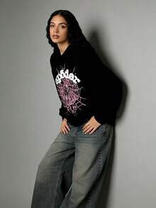 Men's Y2K Hoodie Hip Hop Spider Web Lettering Printed Sweatshirt - Đen 3 - Xem 4