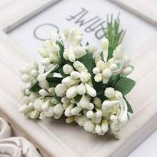 12pcs Artificial Small Berries & Flower Heads, DIY Bouquet Supplies, Decorative Handmade Items, Fake Flowers With Leaves, Holiday Party Tabletop Decor, Wedding Decoration, Centerpiece, Indoor/Outdoor Garden Decor - Multicolor - View 5