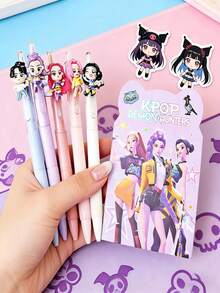 1 Set Of 6 Pcs K-Pop Witch Hunting Girl Group Neutral Pens Stationery Set, Includes Pens, Notebook, Student Reward Small Gift, Suitable For School And Office Supplies, Back To School Essential (Random Style) - Multicolor - View 2