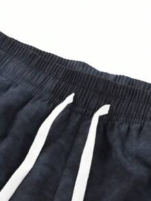 Men's Classic Black Drawstring Shorts Set, Casual Solid Color Printed T-Shirt, Men's 2-Piece Outfit, Fitness Apparel, Men's 2-Piece Set, Men's Suit, Men's 2-Piece, Black 2-Piece Set, Suitable For Spring/Summer Daily Wear, Street Style Sports - Black - View 6