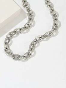 1pc Fashionable Titanium Steel Handmade Necklace, Unisex Necklace Suitable For Couples - Silver - View 4