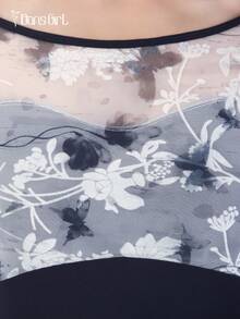 DonsGirl 女士芭蕾舞紧身衣，优雅舞蹈服，采用3D立体花卉网纱和七分袖设计