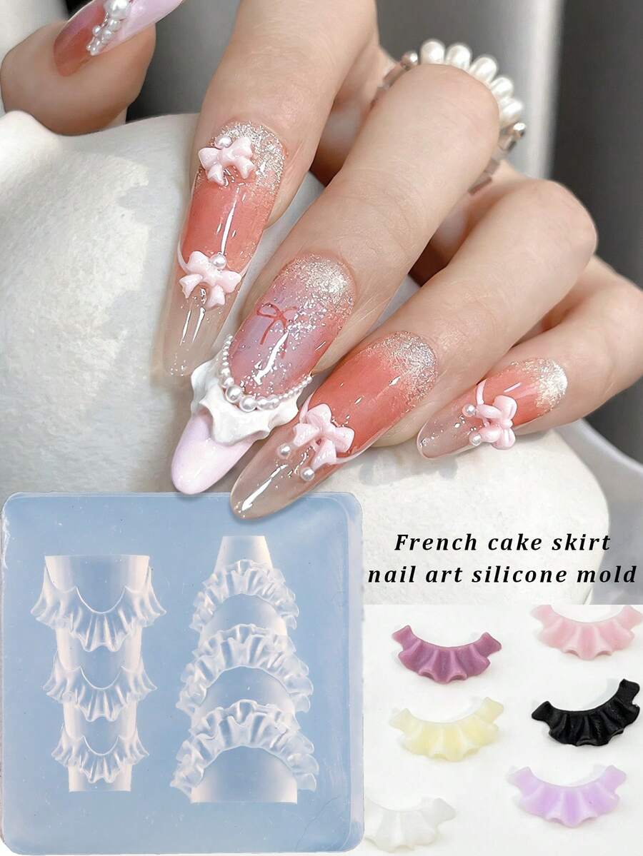 1件装蕾丝美甲模具法式裙摆透明硅胶模具压花模板铸造模具DIY水晶美甲工具手工工艺模板雕刻模具女士美甲装饰 - 無色 - 查看 1