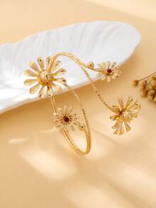 1pc Women's Fashion Bracelet, Sweet Beach Vacation 3D Openable Adjustable Chrysanthemum Flower Bracelet, Suitable For Spring/Summer Wear And Vacation - Golden - View 3