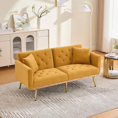  Modernes Doppelsofa für Wohnzimmer, Doppelsofa mit Kissen, Samtsofa mit verstellbarer Rückenlehne, bequemes Bettsofa mit Polsterung und Metallbeinen für kleine Räume